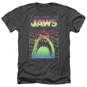 AN OFFCIALLY LICENSED JAWS NEON LINE ART POSTER MEN'S HEATHER T-SHIRT CHARCOAL