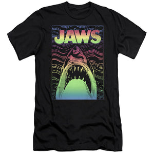 AN OFFCIALLY LICENSED JAWS NEON LINE ART POSTER MEN'S PREMIUM SLIM FIT T-SHIRT BLACK