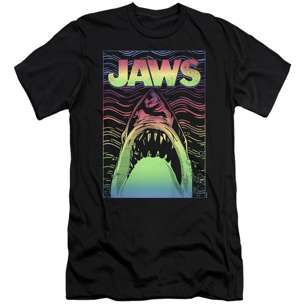 AN OFFCIALLY LICENSED JAWS NEON LINE ART POSTER MEN'S PREMIUM SLIM FIT T-SHIRT BLACK