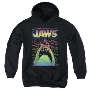 AN OFFCIALLY LICENSED JAWS NEON LINE ART POSTER YOUTH HOODIE BLACK