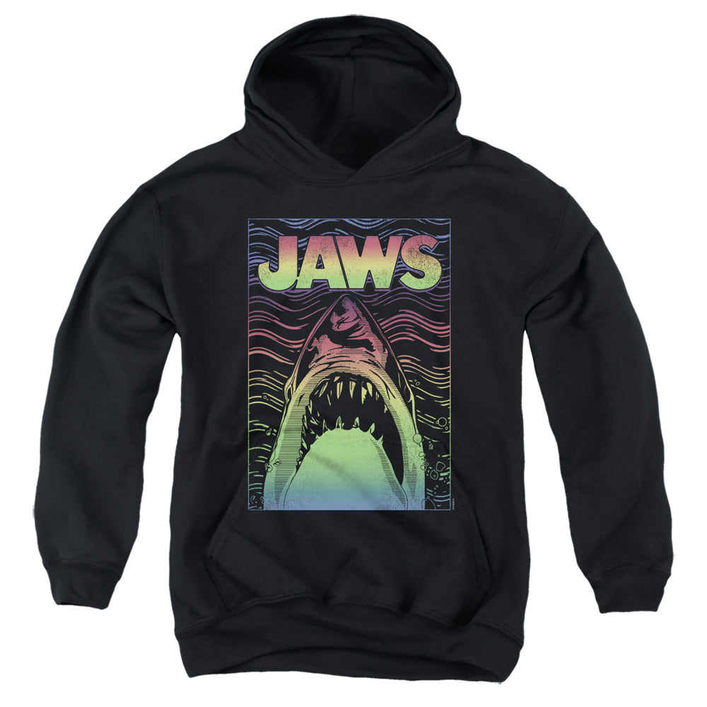 AN OFFCIALLY LICENSED JAWS NEON LINE ART POSTER YOUTH HOODIE BLACK