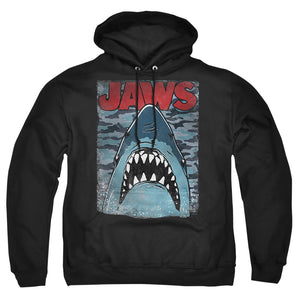AN OFFCIALLY LICENSED JAWS CAMO JAWS ADULT UNISEX PULLOVER HOODIE BLACK