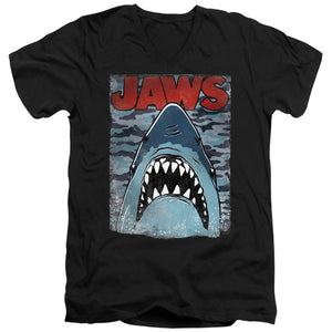 AN OFFCIALLY LICENSED JAWS CAMO JAWS MEN'S V-NECK T-SHIRT BLACK