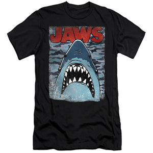 AN OFFCIALLY LICENSED JAWS CAMO JAWS MEN'S PREMIUM SLIM FIT T-SHIRT BLACK