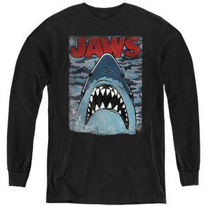 AN OFFCIALLY LICENSED JAWS CAMO JAWS YOUTH LONG SLEEVE T-SHIRT BLACK