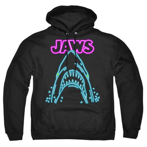 AN OFFCIALLY LICENSED JAWS NEON JAWS ADULT UNISEX PULLOVER HOODIE BLACK