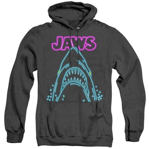 AN OFFCIALLY LICENSED JAWS NEON JAWS ADULT UNISEX HEATHER PULLOVER HOODIE BLACK