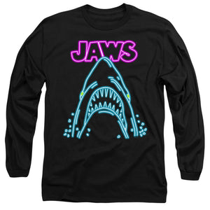 AN OFFCIALLY LICENSED JAWS NEON JAWS MEN'S LONG SLEEVE T-SHIRT BLACK