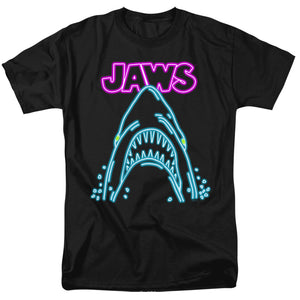 AN OFFCIALLY LICENSED JAWS NEON JAWS MEN'S REGULAR FIT T-SHIRT BLACK