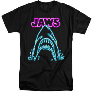 AN OFFCIALLY LICENSED JAWS NEON JAWS MEN'S TALL FIT T-SHIRT BLACK