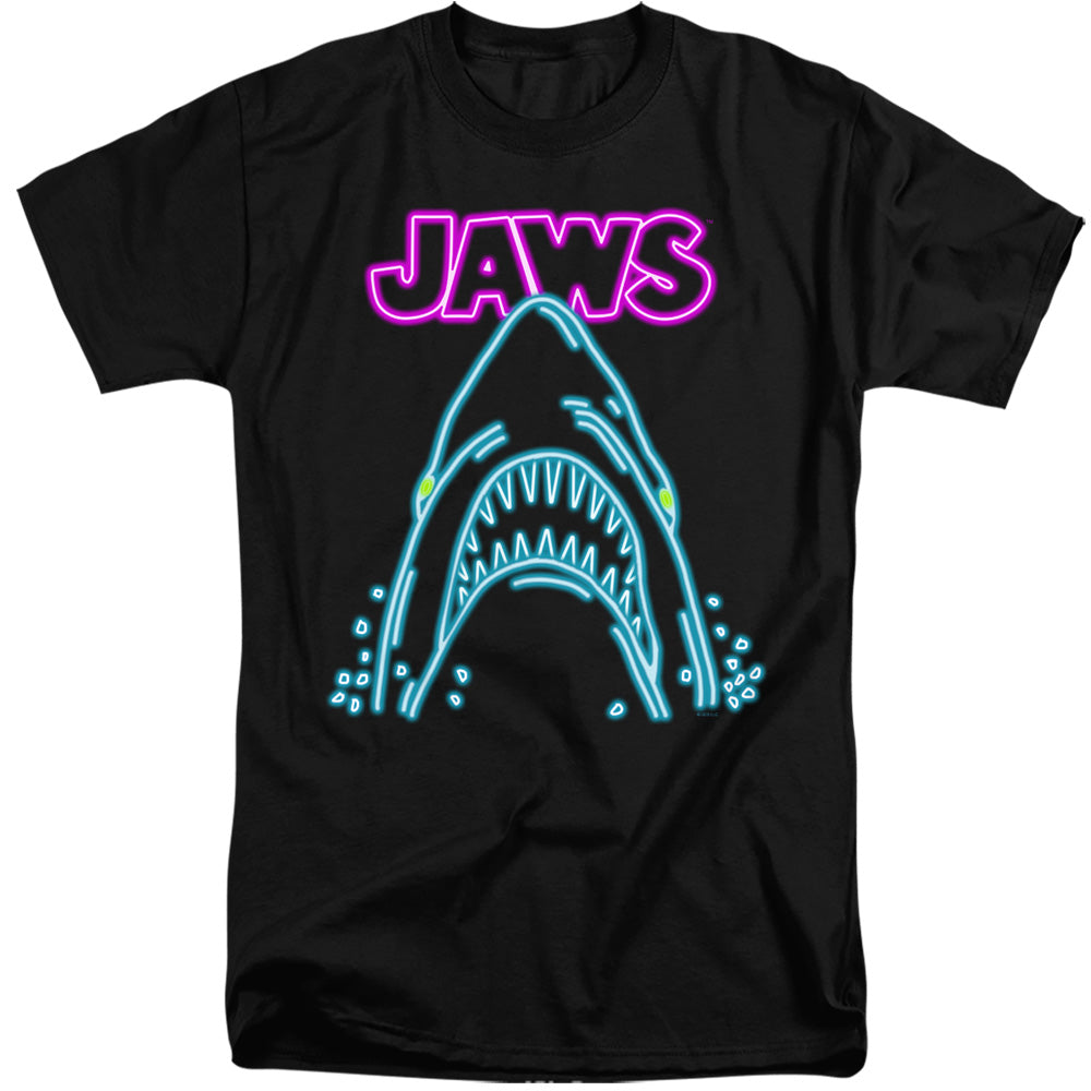 AN OFFCIALLY LICENSED JAWS NEON JAWS MEN'S TALL FIT T-SHIRT BLACK