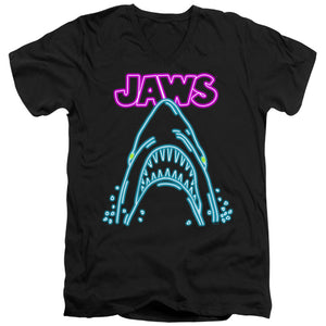 AN OFFCIALLY LICENSED JAWS NEON JAWS MEN'S V-NECK T-SHIRT BLACK
