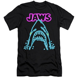 AN OFFCIALLY LICENSED JAWS NEON JAWS MEN'S PREMIUM SLIM FIT T-SHIRT BLACK