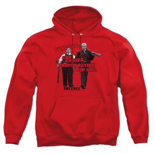 AN OFFCIALLY LICENSED HOT FUZZ DAYS WORK ADULT UNISEX PULLOVER HOODIE RED