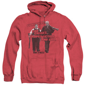 AN OFFCIALLY LICENSED HOT FUZZ DAYS WORK ADULT UNISEX HEATHER PULLOVER HOODIE RED