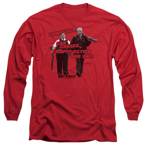 AN OFFCIALLY LICENSED HOT FUZZ DAYS WORK MEN'S LONG SLEEVE T-SHIRT RED