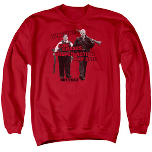 AN OFFCIALLY LICENSED HOT FUZZ DAYS WORK ADULT UNISEX CREWNECK SWEATSHIRT RED