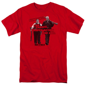 AN OFFCIALLY LICENSED HOT FUZZ DAYS WORK MEN'S REGULAR FIT T-SHIRT RED