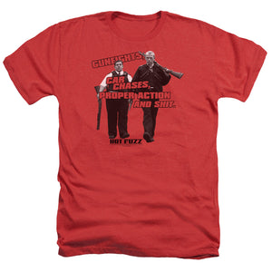 AN OFFCIALLY LICENSED HOT FUZZ DAYS WORK MEN'S HEATHER T-SHIRT RED