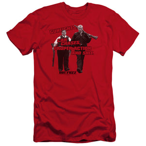 AN OFFCIALLY LICENSED HOT FUZZ DAYS WORK MEN'S PREMIUM SLIM FIT T-SHIRT RED
