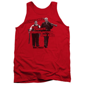 AN OFFCIALLY LICENSED HOT FUZZ DAYS WORK ADULT UNISEX TANK TOP RED