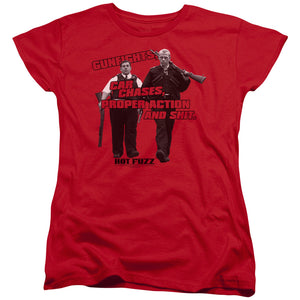 AN OFFCIALLY LICENSED HOT FUZZ DAYS WORK WOMEN'S REGULAR FIT T-SHIRT RED
