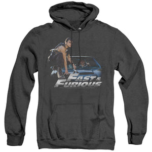 AN OFFCIALLY LICENSED FAST AND THE FURIOUS CAR RIDE ADULT UNISEX HEATHER PULLOVER HOODIE BLACK