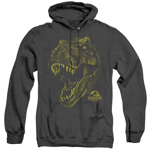 AN OFFCIALLY LICENSED JURASSIC PARK REX MOUNT ADULT UNISEX HEATHER PULLOVER HOODIE BLACK