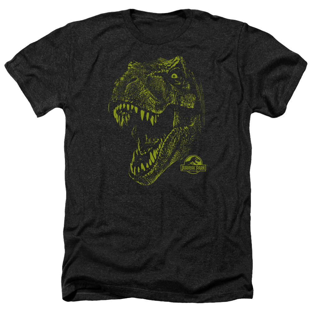 AN OFFCIALLY LICENSED JURASSIC PARK REX MOUNT MEN'S HEATHER T-SHIRT CHARCOAL