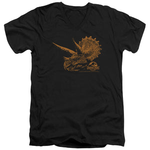 AN OFFCIALLY LICENSED JURASSIC PARK TRI MOUNT MEN'S V-NECK T-SHIRT BLACK