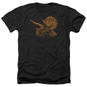 AN OFFCIALLY LICENSED JURASSIC PARK TRI MOUNT MEN'S HEATHER T-SHIRT CHARCOAL