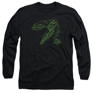 AN OFFCIALLY LICENSED JURASSIC PARK RAPTOR MOUNT MEN'S LONG SLEEVE T-SHIRT BLACK