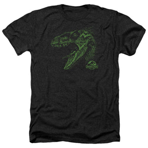 AN OFFCIALLY LICENSED JURASSIC PARK RAPTOR MOUNT MEN'S HEATHER T-SHIRT CHARCOAL
