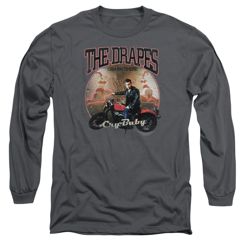 AN OFFCIALLY LICENSED CRY BABY DRAPES MEN'S LONG SLEEVE T-SHIRT CHARCOAL