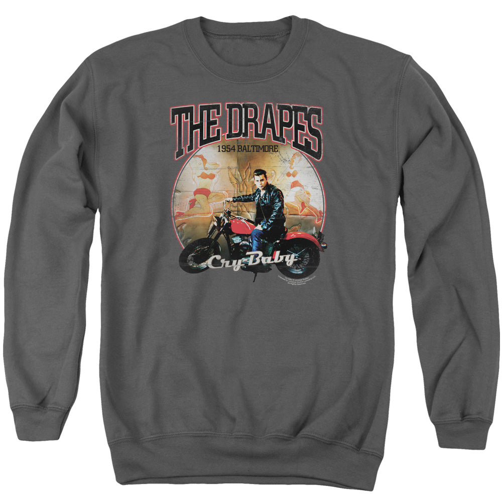 AN OFFCIALLY LICENSED CRY BABY DRAPES ADULT UNISEX CREWNECK SWEATSHIRT CHARCOAL