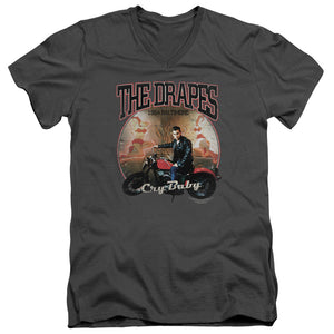 AN OFFCIALLY LICENSED CRY BABY DRAPES MEN'S V-NECK T-SHIRT CHARCOAL