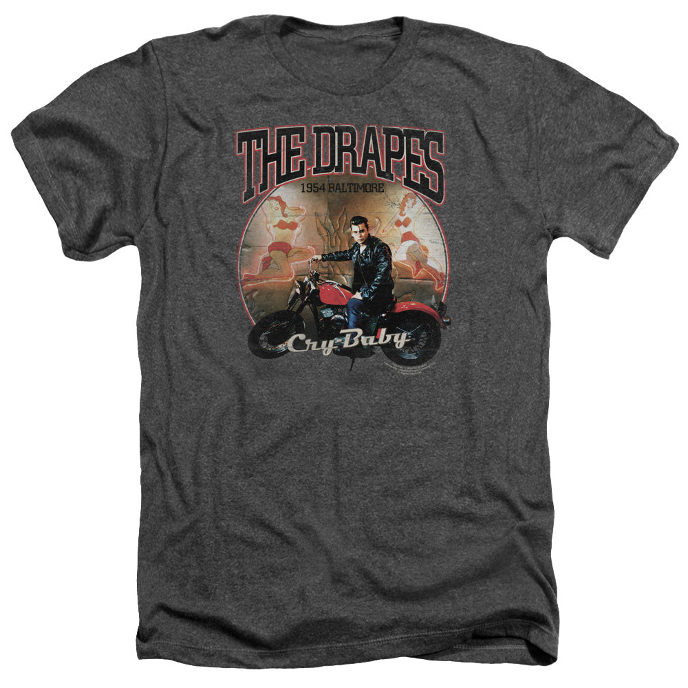 AN OFFCIALLY LICENSED CRY BABY DRAPES MEN'S HEATHER T-SHIRT CHARCOAL