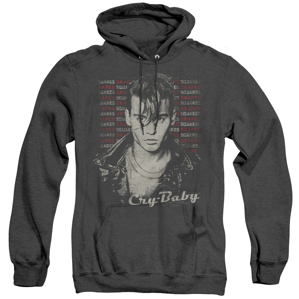 AN OFFCIALLY LICENSED CRY BABY DRAPES & SQUARES ADULT UNISEX HEATHER PULLOVER HOODIE BLACK