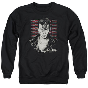 AN OFFCIALLY LICENSED CRY BABY DRAPES & SQUARES ADULT UNISEX CREWNECK SWEATSHIRT BLACK
