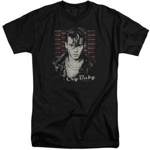 AN OFFCIALLY LICENSED CRY BABY DRAPES & SQUARES MEN'S TALL FIT T-SHIRT BLACK