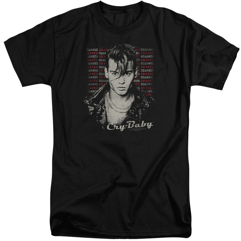 AN OFFCIALLY LICENSED CRY BABY DRAPES & SQUARES MEN'S TALL FIT T-SHIRT BLACK