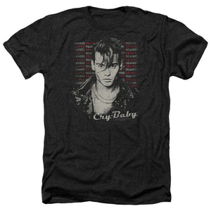 AN OFFCIALLY LICENSED CRY BABY DRAPES & SQUARES MEN'S HEATHER T-SHIRT CHARCOAL