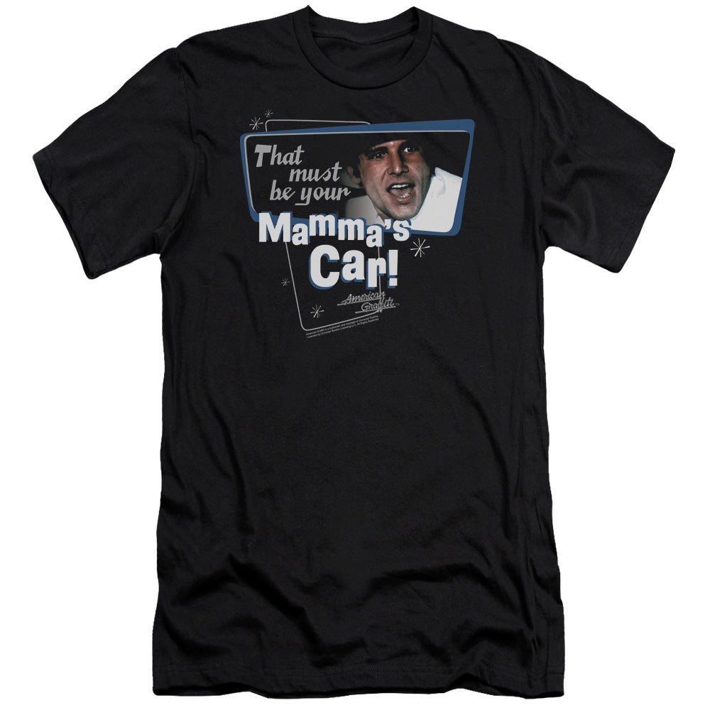AN OFFCIALLY LICENSED AMERICAN GRAFITTI MAMMAS CAR MEN'S PREMIUM SLIM FIT T-SHIRT BLACK