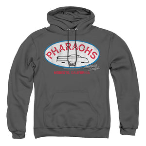 AN OFFCIALLY LICENSED AMERICAN GRAFFITI PHARAOHS ADULT UNISEX PULLOVER HOODIE CHARCOAL