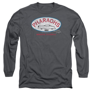 AN OFFCIALLY LICENSED AMERICAN GRAFFITI PHARAOHS MEN'S LONG SLEEVE T-SHIRT CHARCOAL