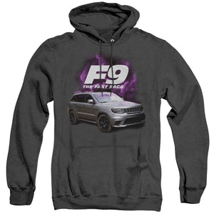 AN OFFCIALLY LICENSED FAST AND THE FURIOUS 9 JEEP ADULT UNISEX HEATHER PULLOVER HOODIE BLACK