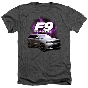 AN OFFCIALLY LICENSED FAST AND THE FURIOUS 9 JEEP MEN'S HEATHER T-SHIRT CHARCOAL