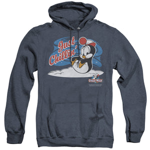 AN OFFCIALLY LICENSED CHILLY WILLY JUST CHILLIN ADULT UNISEX HEATHER PULLOVER HOODIE NAVY