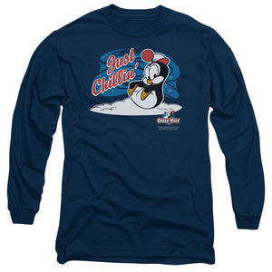 AN OFFCIALLY LICENSED CHILLY WILLY JUST CHILLIN MEN'S LONG SLEEVE T-SHIRT NAVY