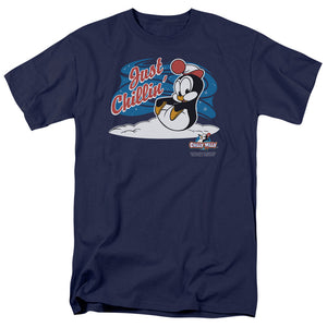 AN OFFCIALLY LICENSED CHILLY WILLY JUST CHILLIN MEN'S REGULAR FIT T-SHIRT NAVY